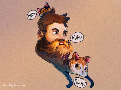 CatHumanCat animal beard cat design funny human illustration man sticker