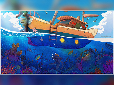 Vacation alperbaydemir artwork boat characterdesign creative digitalart fun funny illustration ocean water