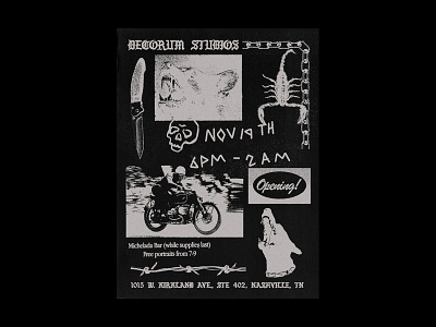Decorum Studios Opening Poster branding brutalism brutalist design edgy motorcycle poster tattoo