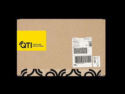 QTI box branding brutalism brutalist design label logo minimal minimalist packaging sticker tape type typography