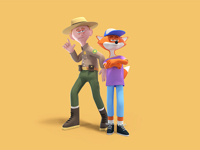 Ranger&Fox 3d andras csuka c4d cartoon character cinema4d digital art fox illustration octane park ranger ranger