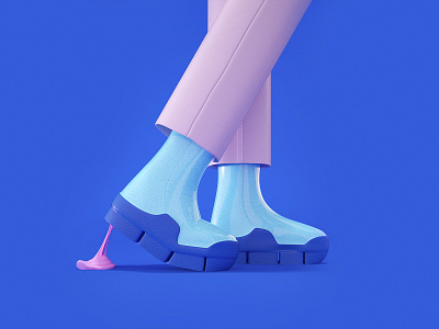 Stuck 3d andras csuka bubblegum cartoon character chewing gum cinema4d design digital art fashion illustration shoes step