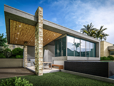 Architectural visualization for backyard and terrace.