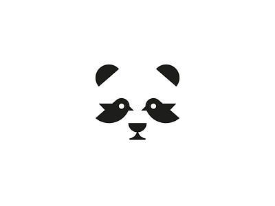 PANDA AND BIRDS (v.2) animals birds dish geometric design logo mark panda simple symbol