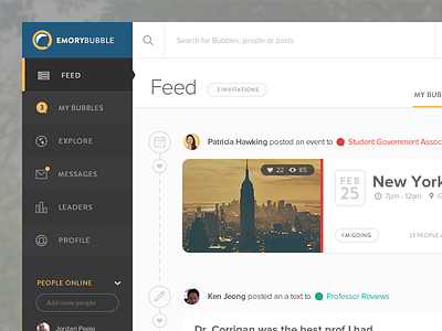 Feed page for Emory Bubble bubble college dashboard emory flat ui university