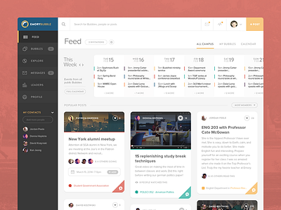 New feed page with calendar and grid