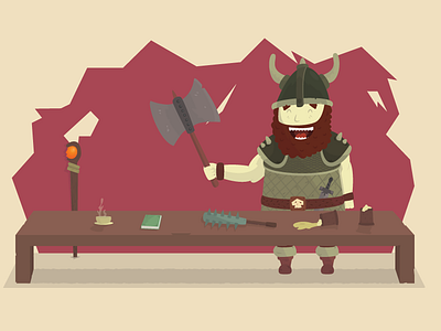 Warrior Illustration axe beer book illustration mace staff sword table tea warrior