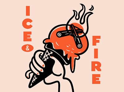 Ice & Fire campfire fire ice ice cream illustration melt
