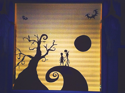 Jack & Sally hand drawn and cut window decoration