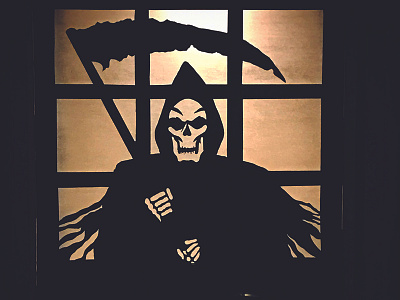 Grim Reaper hand drawn and cut window decoration
