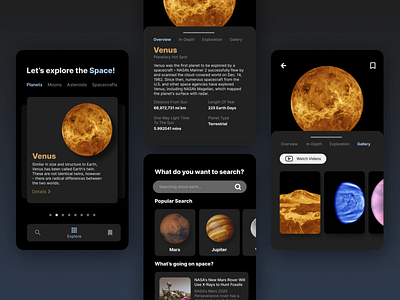 Space - Solar System Application design figma figmadesign mobile app planet solar system space spaceship ui ux venus