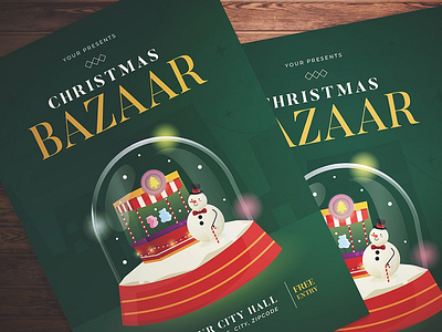 Christmas Bazaar Flyer bazaar christmas christmas flyer drawing festival illsutration illustrator promotion snowman vector winter