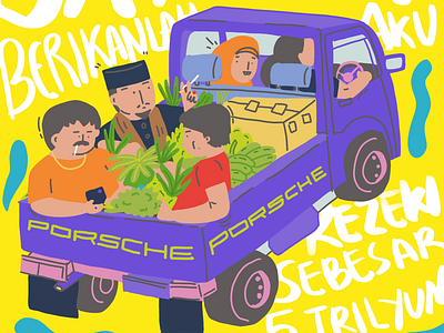 Back home from local market color illustration indonesia market pantone people procreate redraw summer yellow