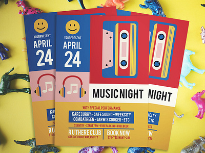 MUSIC NIGHT FLYER colorful design flyer flyer design illustration indie music template vector ykzr
