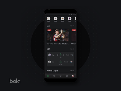 Redesign Bola Apps darkmode designboxing energic exploration sports ui uiandroid ux visual