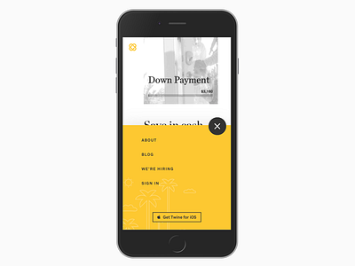 Twine Landing Mobile Navigation app store iphone app menu mobile navigation palm trees twine yellow