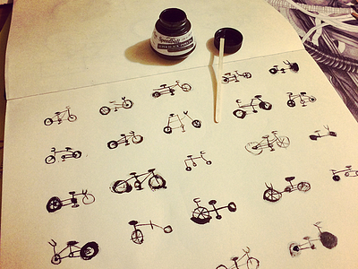 Bicycle Grid - ink & wooden stick art bicycle drawing illustration ink paper sketchbook stick