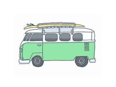 Green Bus bus hand drawn icon illustration surf board volkswagon