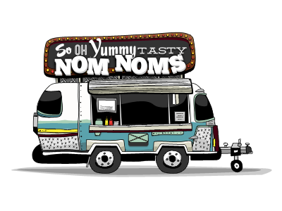 Nom Nom Wagon air stream trailor food truck illustration ketchup mustard nom noms