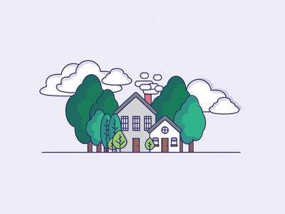 House In Trees clouds house illustration landscape trees