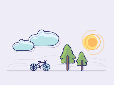 Bicycle To The Woods bicycle clouds illustration sun trees woods