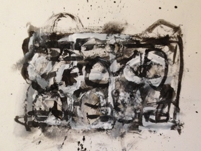 Black And White Study broken popsicle sticks painting sketchbook sumi ink
