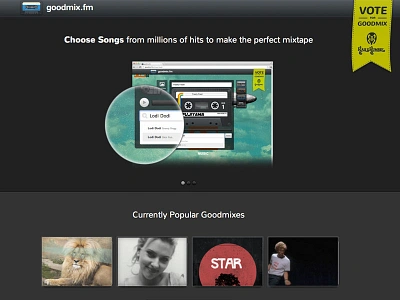 Goodmix.Fm - Landing Page cassette goodmix landing page magnify mixtapes music napoleon dynamite railsrumble scarlett slideshow