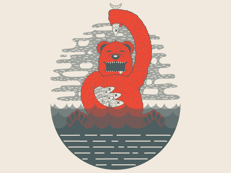 Fish Dinner nature wild tshirt design tshirt fish bear illustrator illustration designer design artist art