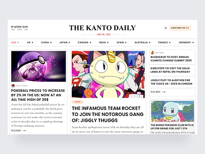 The Kanto Daily clean newspaper design graphicdesign illustration kanto region landing page newspaper design newspaper ui paper design pokemon pokemon news pokeomon paper typography ux