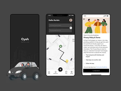 Oyeh- Ride Sharing car ride carpooling design illustration landing page rideshare sharing traveling travelshare ui ux