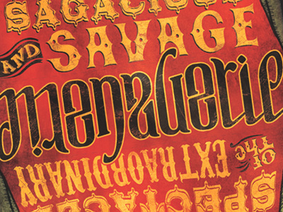 Menagerie’s Open House ambigram circus grunge invitation lettering sideshow textured vintage