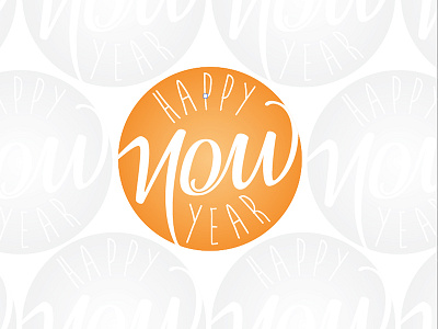 Happy You Year ambigram button lettering new year orange typography