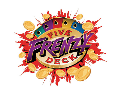 Five Deck Frenzy ace casino chips coins explosion lettering poker typography