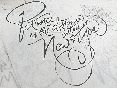 Patience lettering letterpress process script sketch