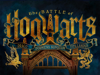 The Battle of Hogwarts alternative poster fan art harry potter hogwarts lettering poster