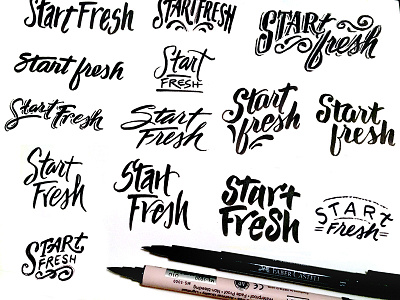Start Fresh brush pen lettering script sketches