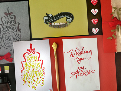 2014 Holiday Cards greeting cards lettering letterpress mistletoe process sketch