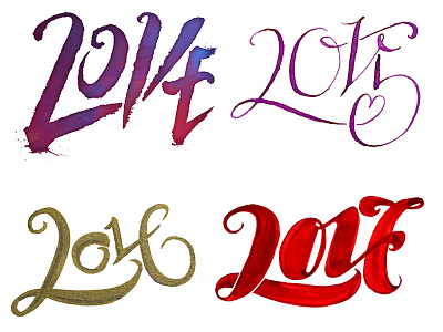 New Years Love ambigram brushwork lettering pointed pen