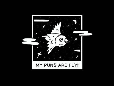 “My Puns Are Fly!” - A Smol Bird bird black and white cute doodle galaxy illustration ipad pro minimal polaroid procreate smol space stars visualtimmy