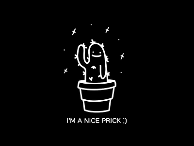 “I’m a Nice Prick” - A Smol Cactus cacti cactus doodle friendly iconography illustration mini minimal pot smile smol space stars waving