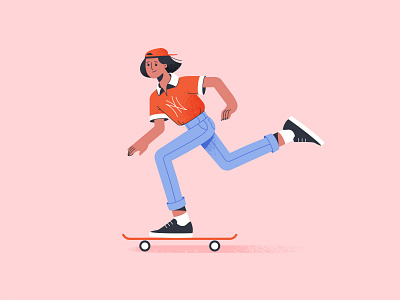 A Skateboarding Girl art character character design clean design flat girl girl character girl illustration graphic design illustration illustrator shakuro skate skateboard skater vector woman
