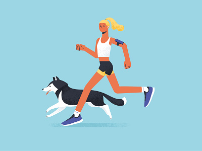 A Running Girl art character character design design dog fitness flat girl girl character girl illustration husky illustration run runner running shakuro sport vector