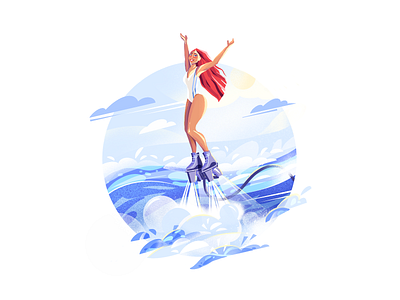 Summer Flyboard 2d illustration art character character illustration design digital art flat girl girl character girl illustration graphic illustration illustration art illustration for web illustrator shakuro summer summertime vector