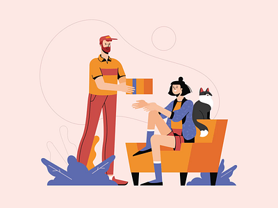 Delivery Guy Handing A Box To A Woman animated illustration animation art career character character design character illustration delivery delivery guy design illustration illustration art illustration for web illustration pack illustrator job motion graphics shakuro team work