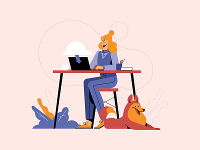 A Woman Working With A Dog At Her Feet animation art character character design character illustration design dog flat illustration illustration art illustration for web illustrator motion motion design motiongraphics shakuro vector woman woman illustration working