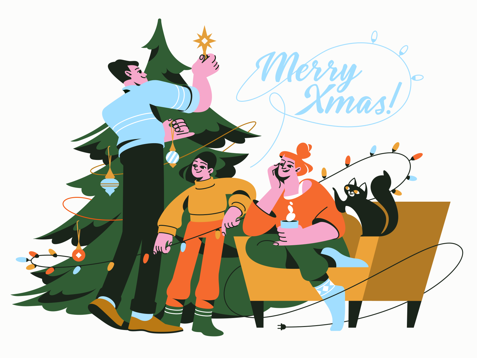 Happy Christmas! ⛄️? christmas time christmas bauble topper happiness atmosphere decorating happy christmas happy holidays christmas party family christmas tree character illustration christmas character design illustrator shakuro character design art illustration
