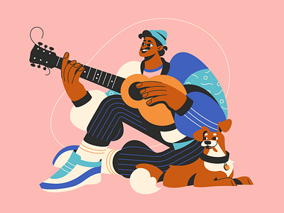 Lockdown Characters: A Guitar Player art character character design character illustration design digital art dog flat guitar guitar player hobby human illustration illustration art illustration for web illustrator lockdown man shakuro vector