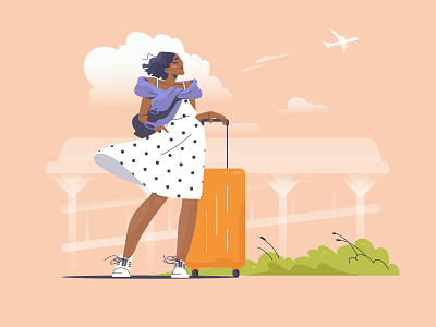 Springtime Feel: Setting Out For A Journey adventure airport art character character design character illustration design digital art flat girl character graphic illustration illustration art illustrator shakuro spring springtime suitcase vector