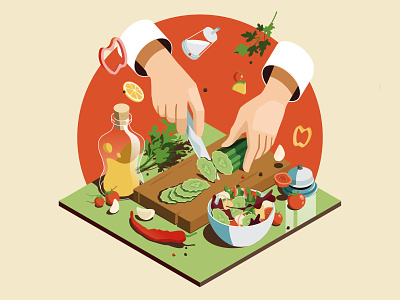 Restaurant Business Graphics: Cooking Process Illustration