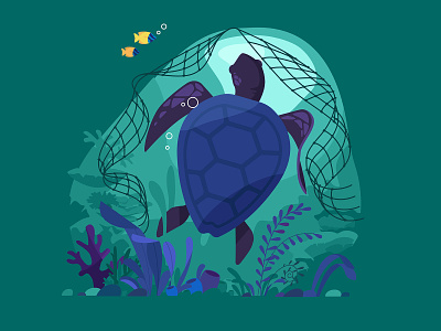 The Net art digital art eco eco illustration ecological art ecology environment graphic illustration illustration art illustration for web illustrator nature net turtle vector